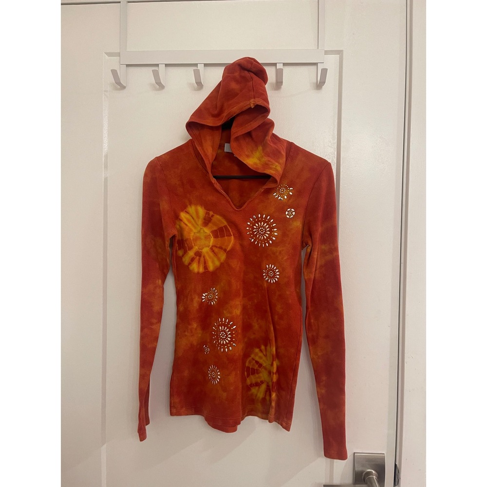 Roper Boho Indie Hoodie Orange Bedazzled Hippie Summer Sunset